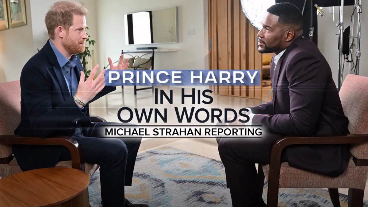 Prince Harry: In His Own Words | Michael Strahan Reporting poster — TV series on Disney+