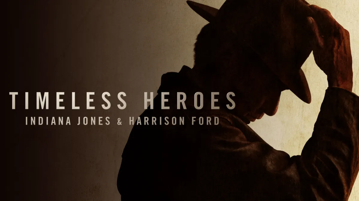 Timeless Heroes: Indiana Jones and Harrison Ford poster — movie on Disney+