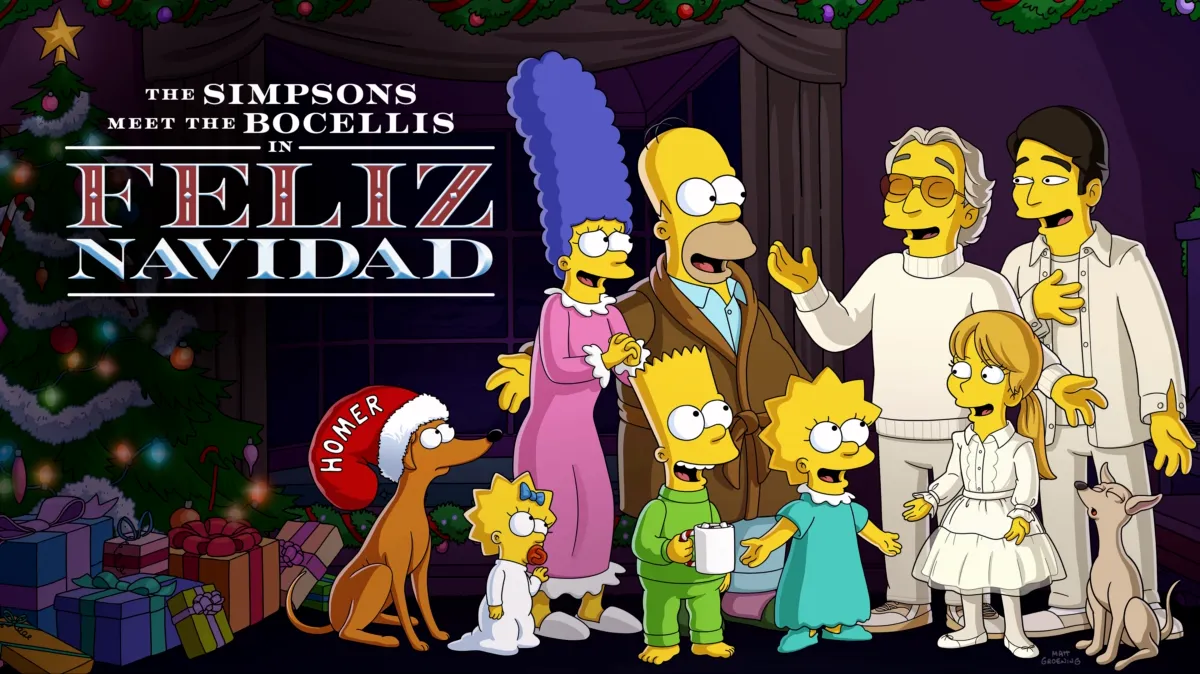 The Simpsons meet the Bocellis in “Feliz Navidad” poster — movie on Disney+